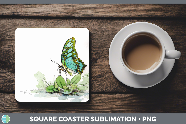 Malachite Butterflies Sketch Square Coaster Sublimation Desi