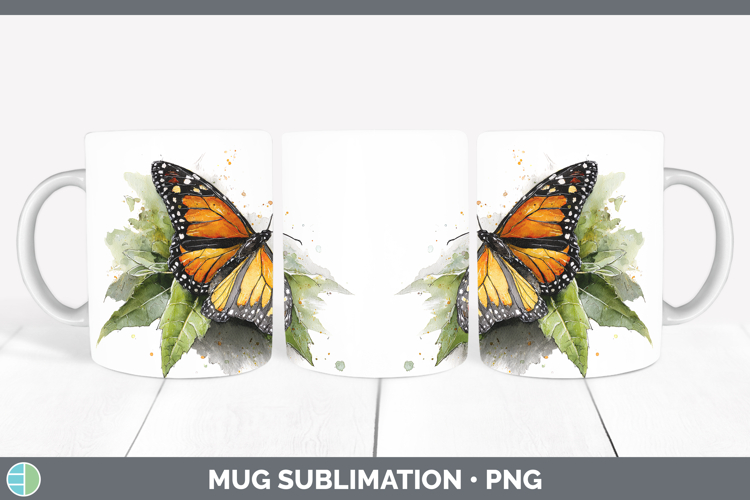 Monarch Butterflies Sketch Mug Wrap Sublimation Design