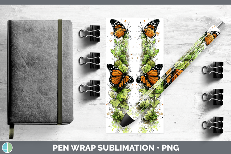 Monarch Butterflies Sketch Pen Wrap Sublimation Design
