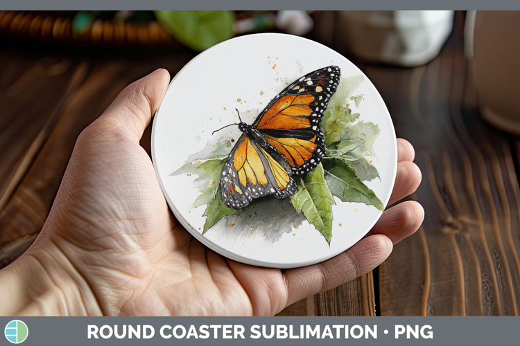 Monarch Butterflies Sketch Round Coaster Sublimation Design