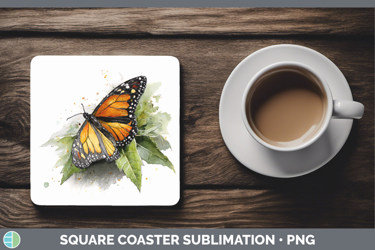 Monarch Butterflies Sketch Square Coaster Sublimation Design