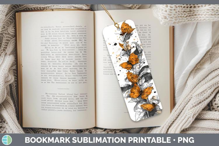 Orange Dead Leaf Butterflies Sketch Bookmark Sublimation Des