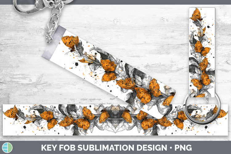 Orange Dead Leaf Butterflies Sketch Key Fob Sublimation Desi