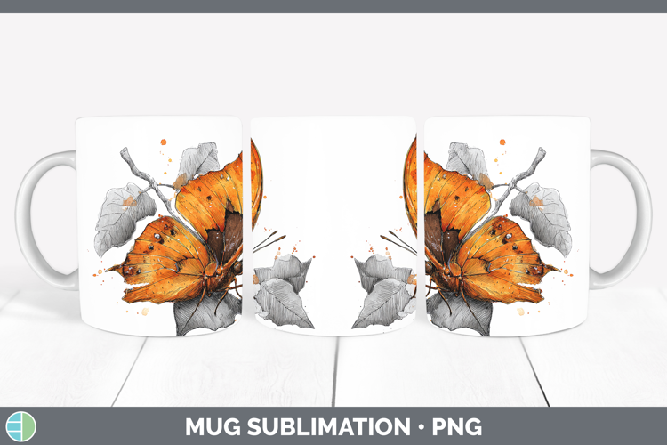 Orange Dead Leaf Butterflies Sketch Mug Wrap Sublimation Des