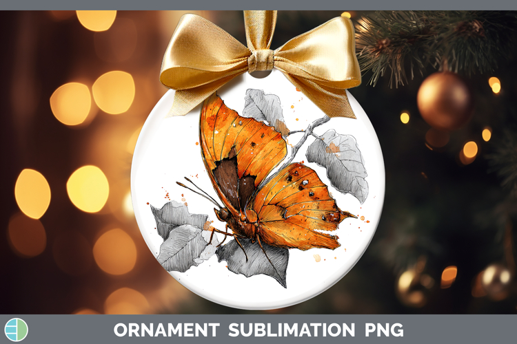 Orange Dead Leaf Butterflies Sketch Ornament Sublimation Des
