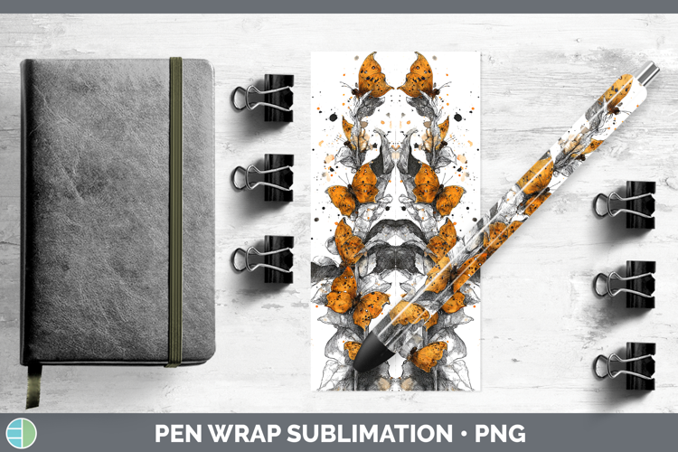 Orange Dead Leaf Butterflies Sketch Pen Wrap Sublimation Des