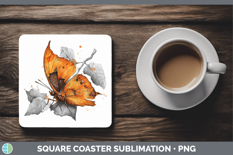 Orange Dead Leaf Butterflies Sketch Square Coaster Sublimati