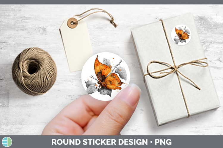 Orange Dead Leaf Butterflies Sketch Stickers Design