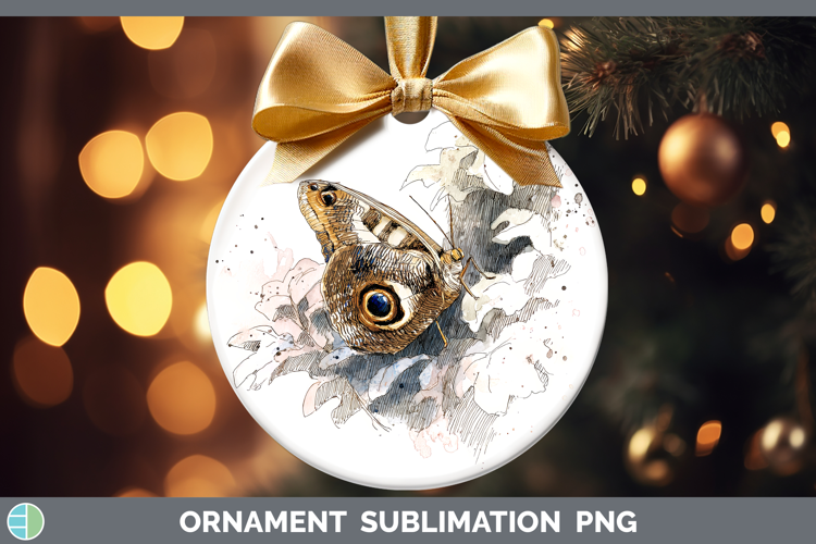 Owl Butterflies Sketch Ornament Sublimation Design