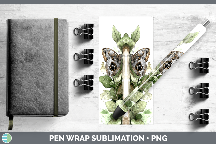 Owl Butterflies Sketch Pen Wrap Sublimation Design