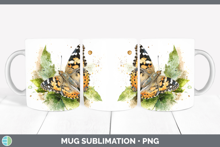Painted Lady Butterflies Sketch Mug Wrap Sublimation Design
