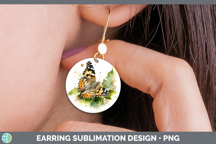 Painted Lady Butterflies Sketch Round Earrings Sublimation D