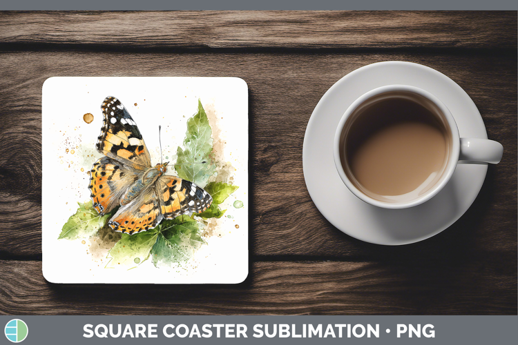 Painted Lady Butterflies Sketch Square Coaster Sublimation D