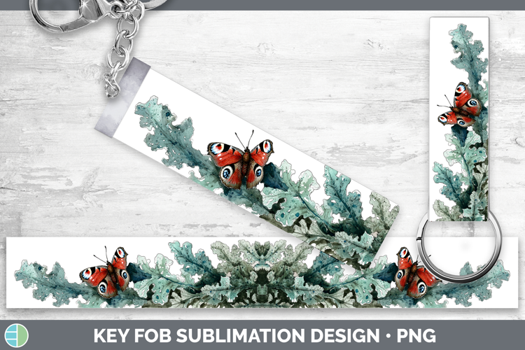 Peacock Butterflies Sketch Key Fob Sublimation Design