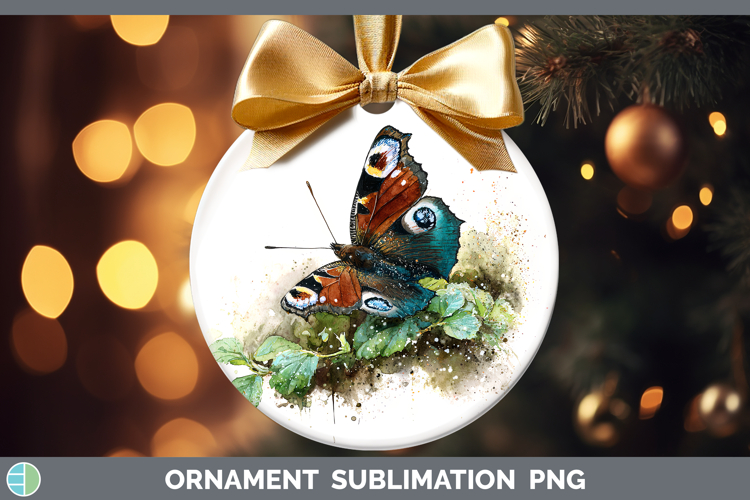 Peacock Butterflies Sketch Ornament Sublimation Design
