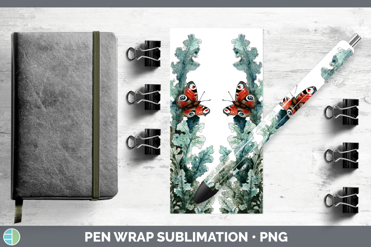Peacock Butterflies Sketch Pen Wrap Sublimation Design