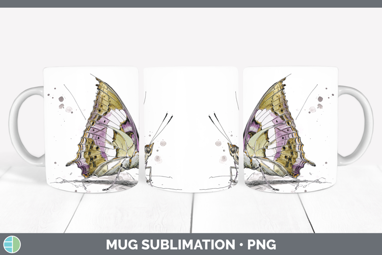 Pearl Charaxes Butterflies Sketch Mug Wrap Sublimation Desig
