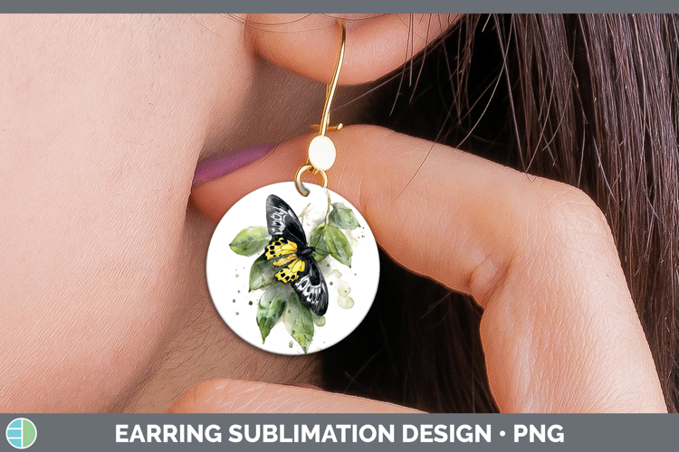 Rajah Brooke Birdwing Butterflies Sketch Round Earrings Subl