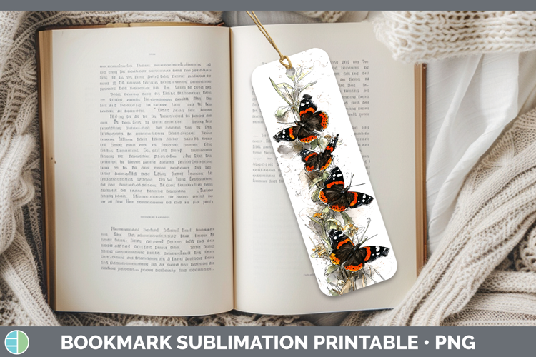 Red Admiral Butterflies Sketch Bookmark Sublimation Design