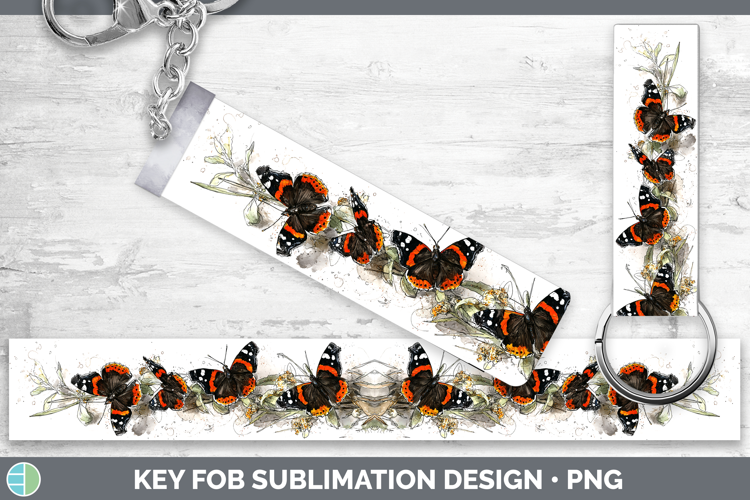 Red Admiral Butterflies Sketch Key Fob Sublimation Design