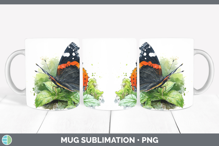 Red Admiral Butterflies Sketch Mug Wrap Sublimation Design