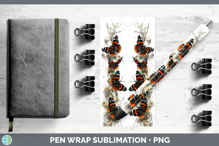 Red Admiral Butterflies Sketch Pen Wrap Sublimation Design