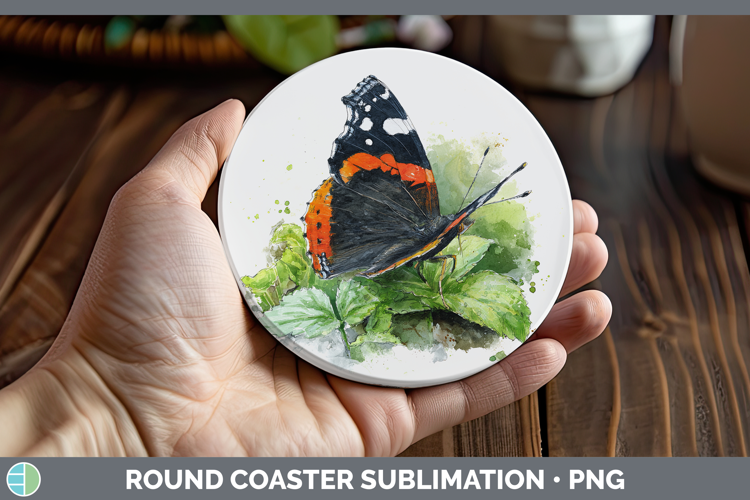 Red Admiral Butterflies Sketch Round Coaster Sublimation Des