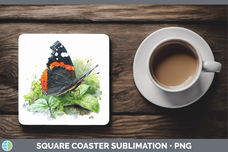 Red Admiral Butterflies Sketch Square Coaster Sublimation De