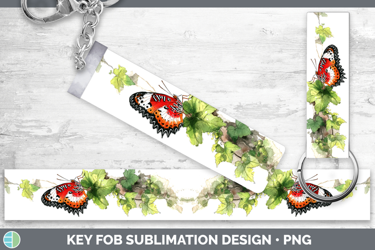 Red Lacewing Butterflies Sketch Key Fob Sublimation Design