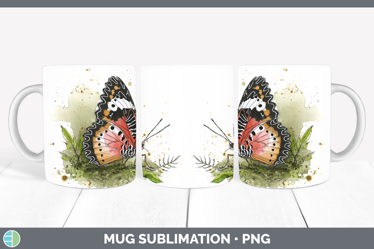 Red Lacewing Butterflies Sketch Mug Wrap Sublimation Design