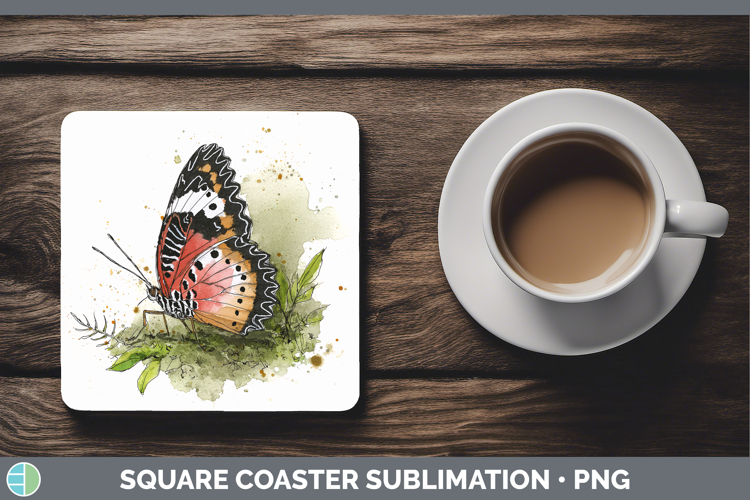 Red Lacewing Butterflies Sketch Square Coaster Sublimation D