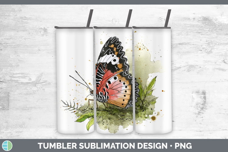 Red Lacewing Butterflies Sketch Tumbler Sublimation Design