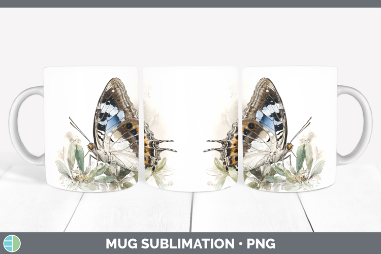 Tailed Emperor Butterflies Sketch Mug Wrap Sublimation Desig