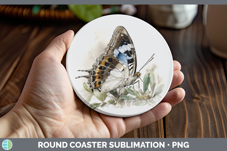 Tailed Emperor Butterflies Sketch Round Coaster Sublimation