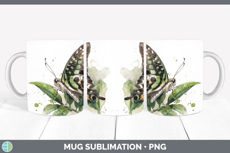 Tailed Jay Butterflies Sketch Mug Wrap Sublimation Design