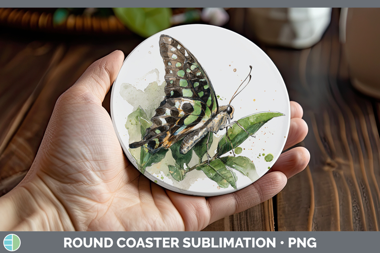 Tailed Jay Butterflies Sketch Round Coaster Sublimation Desi