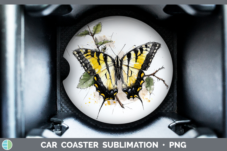 Tiger Swallowtail Butterflies Sketch Car Coaster Sublimation