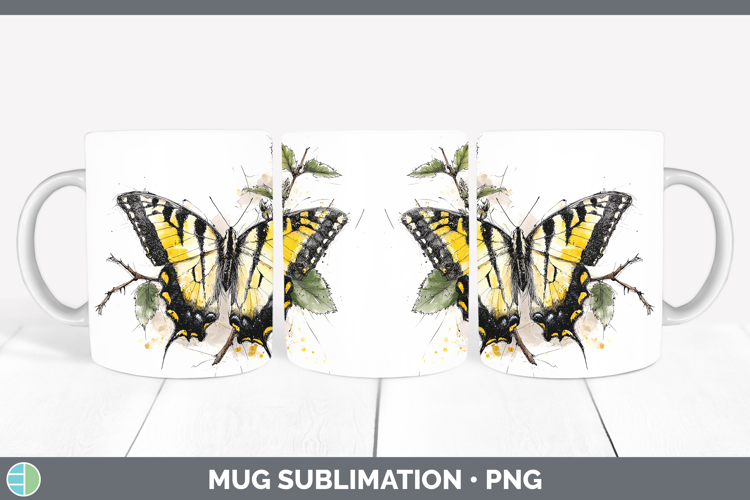 Tiger Swallowtail Butterflies Sketch Mug Wrap Sublimation De