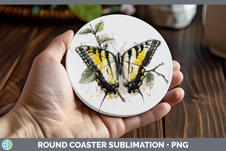 Tiger Swallowtail Butterflies Sketch Round Coaster Sublimati