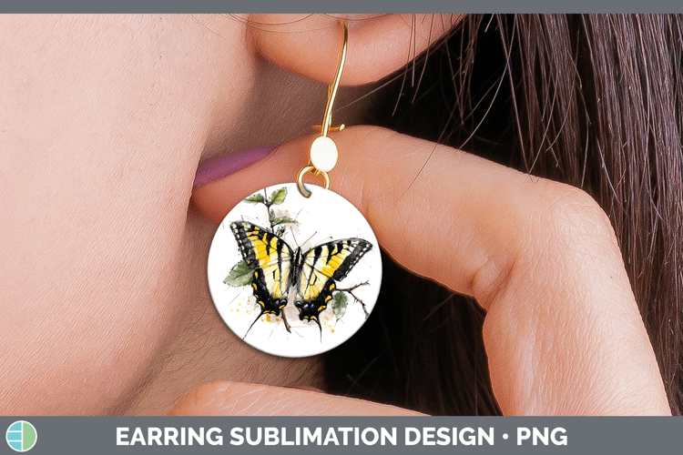 Tiger Swallowtail Butterflies Sketch Round Earrings Sublimat