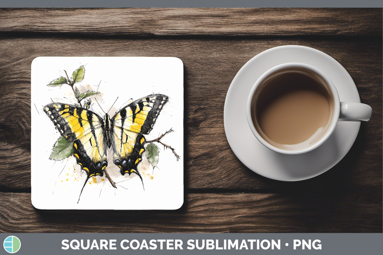 Tiger Swallowtail Butterflies Sketch Square Coaster Sublimat