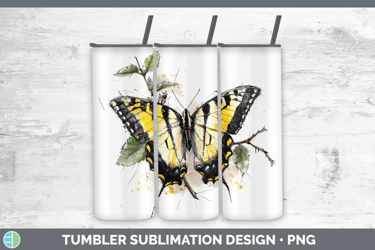 Tiger Swallowtail Butterflies Sketch Tumbler Sublimation Des