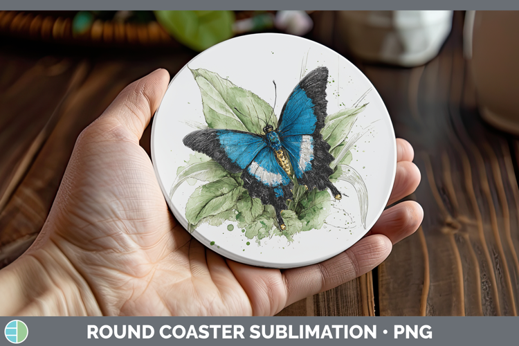 Ulysses Butterflies Sketch Round Coaster Sublimation Design