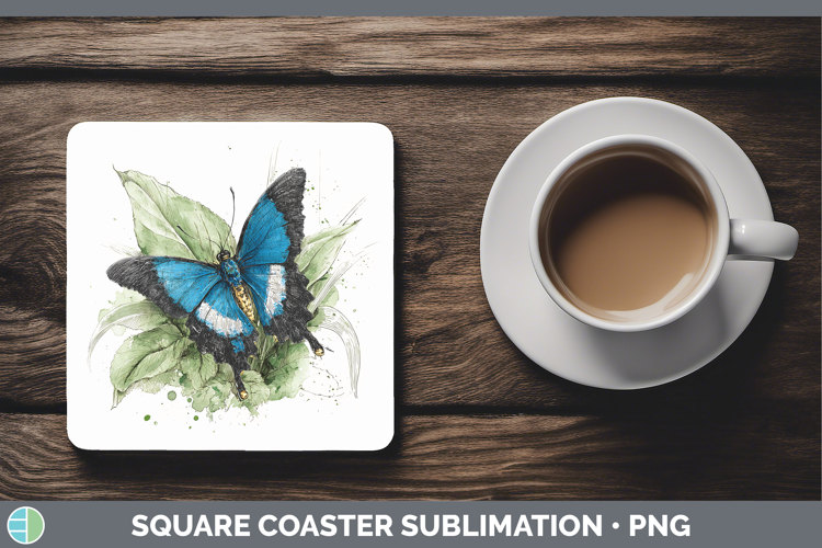 Ulysses Butterflies Sketch Square Coaster Sublimation Design