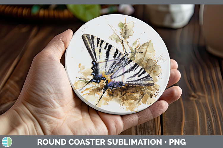 Zebra Swallowtail Butterflies Sketch Round Coaster Sublimati