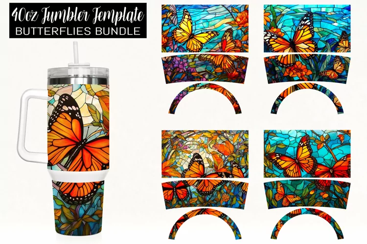 40 oz Stained Glass Butterflies Sublimation Tumbler Design