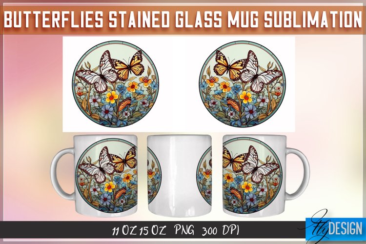 Butterfly Stained Glass Mug Wrap Sublimation Design | Coffee example image 1