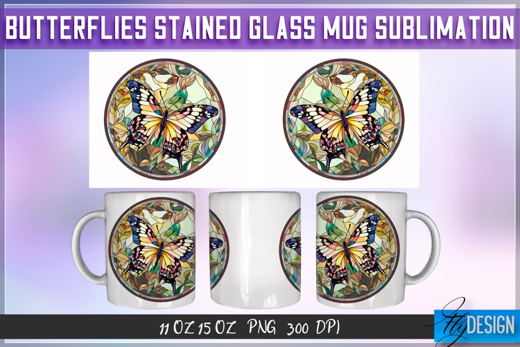 Butterfly Stained Glass Mug Wrap Sublimation Design | Coffee example image 1