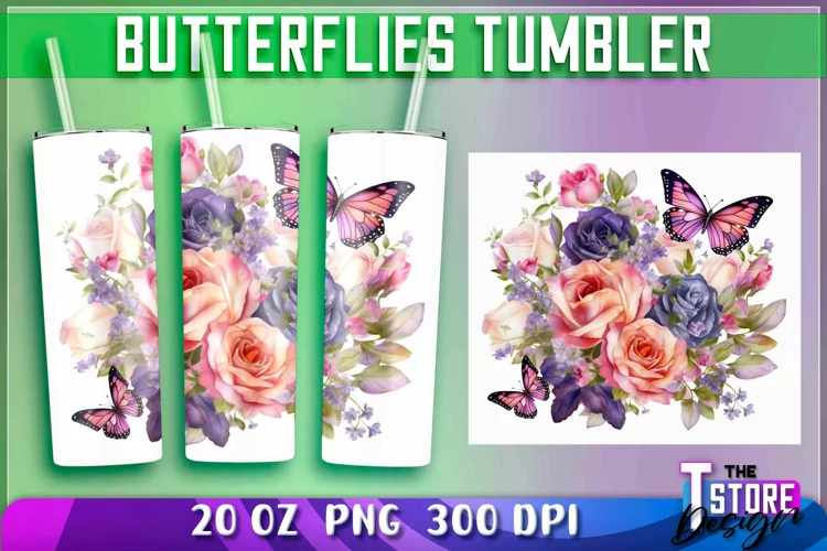 Butterflies Tumblers Wrap 20 oz | Butterflies PNG | PNG File