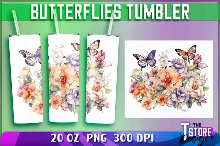 Butterflies Tumblers Wrap 20 oz | Butterflies PNG | PNG File